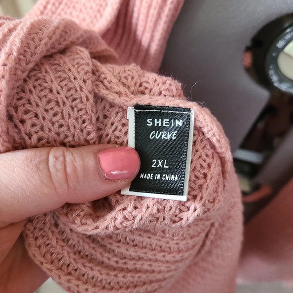 SIZE 2X SHEIN CURVE PLUS OPEN FRONT CARDIGAN COCOON SWEATER DUSTY PINK - Picture 3 of 7
